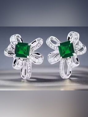 NEW Elegant CZ and Emerald Faux Fashion Pierced Earrings